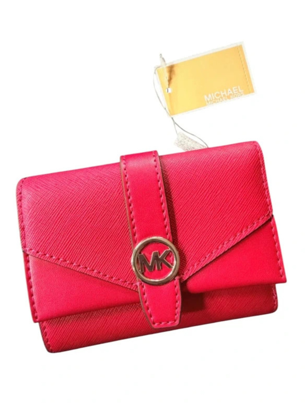 Michael Kors Greenwich Medium Leather Trifold Wallet Dark Raspberry NWT
